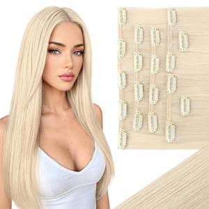 image:imageVe Sunny Seamless Clip ins Human Hair Platinum Blonde Straight 18 InchV5A 60 Moonlit Platinum Glow