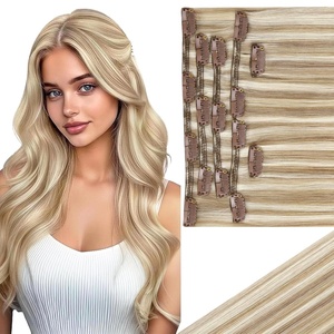 image:imageVe Sunny Seamless Clip ins Human Hair Platinum Blonde Straight 18 InchV5B P1060 Morning Sun on Sand