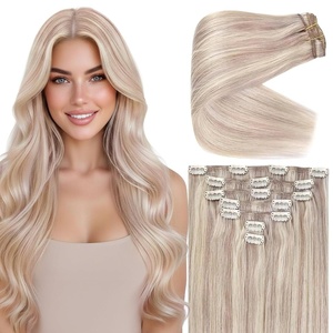 image:imageVe Sunny Seamless Clip ins Human Hair Platinum Blonde Straight 18 InchV5B P18A613 Powder Snow Blonde Highlight