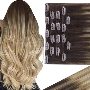 image:imageVe Sunny Seamless Clip ins Human Hair Platinum Blonde Straight 18 InchV6A 41460 Brown Roots to Radiance Blonde Balayage