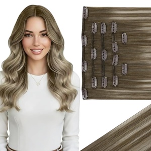 image:imageVe Sunny Seamless Clip ins Human Hair Platinum Blonde Straight 18 InchV7B 8228 Light Brown Ombre Balayage Blonde