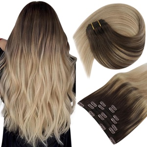 image:imageVe Sunny Seamless Clip ins Human Hair Platinum Blonde Straight 18 InchV7C 38A18B Cool Brown Balayge Ash Brown
