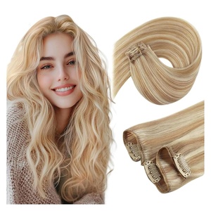 image:imageVe Sunny Seamless Clip ins Human Hair Platinum Blonde Straight 18 InchY1 P2760 Sunlit Honey Highlights