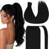 image:imageVe Sunny Ponytail Extension Human Hair 80g Wrap Around Natural Pony Tails Hair Extensions Straight Real Human Hair for Women Jet Black 14 InchPony111 Jet Black