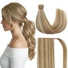 image:imageVe Sunny Ponytail Extension Human Hair 80g Wrap Around Natural Pony Tails Hair Extensions Straight Real Human Hair for Women Jet Black 14 InchPony311016 Dark Blonde Highlight Caramel Blond