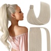 image:imageBundle 2Packs Human Hair Weft Extensions and Ponytail Hair Extensions Platinum Blonde 18inch 80G