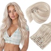image:imageSunny Hair Clip in Hair Extensions Real Human Hair Blonde Highlight 20inch