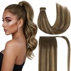 image:imageVe Sunny Real Ponytail Hair Extensions Balayage Brown Human Hair Ponytail Balayage Dark Brown Ombre Caramel Blonde for Women 80g Wrap Around Ponytail Human Hair Brown Balayage 16Inch 28219 Ounce