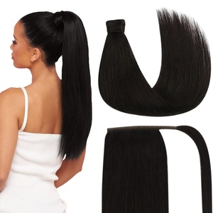 image:image2 Packs Wire Hair Extensions and Ponytail Extension Human Hair Dark Brown 80G 14Inch