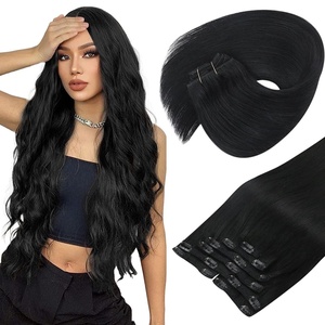 image:imageMake hair look more thickerClip in Real Human Hair Extensions and Ponytail Extensions Human Hair Natural Black 22inch