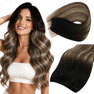 image:imageSunny Hair Beaded Weft Hair Extensions Human Hair Brown Balayage BlondeC1B427Black Roots to Brown with Caramel Blonde