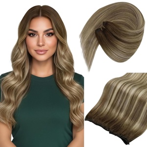 image:imageSunny Hair Beaded Weft Hair Extensions Human Hair Brown Balayage BlondeC3822Brown Roots to Light Brown with Blonde