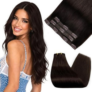image:imageSunny Hair Clip in Hair Extensions Real Human Hair Dark Brown 16 Inch