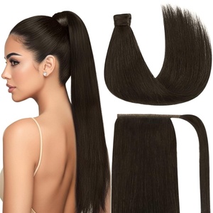 image:imageVe Sunny Ponytail Extension Human Hair 80g Wrap Around Natural Pony Tails Hair Extensions Straight Real Human Hair for Women Jet Black 14 InchPony122 Brunette Dark Brown