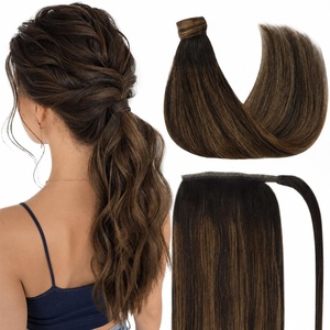 image:imageVe Sunny Ponytail Extension Human Hair 80g Wrap Around Natural Pony Tails Hair Extensions Straight Real Human Hair for Women Jet Black 14 InchPony14262 Dark Brown Balayage Chestnut Brown