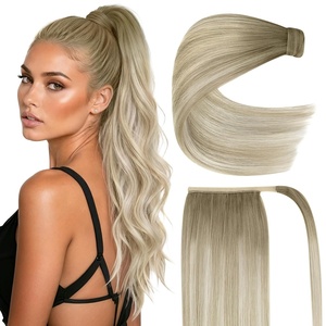 image:imageVe Sunny Ponytail Extension Human Hair 80g Wrap Around Natural Pony Tails Hair Extensions Straight Real Human Hair for Women Jet Black 14 InchPony32SUN Ash Grey Balayage Platinum Blonde