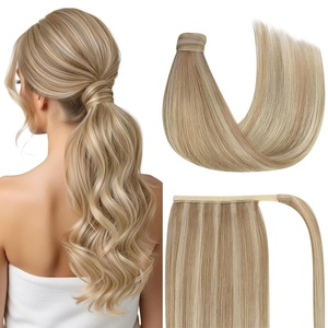 image:imageVe Sunny Ponytail Extension Human Hair 80g Wrap Around Natural Pony Tails Hair Extensions Straight Real Human Hair for Women Jet Black 14 InchPony411622 Blonde Highlights