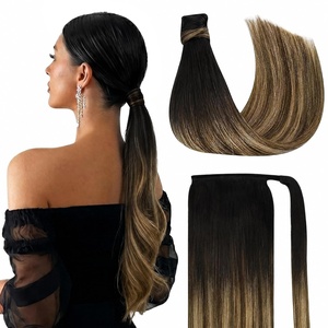 image:imageVe Sunny Ponytail Extension Human Hair 80g Wrap Around Natural Pony Tails Hair Extensions Straight Real Human Hair for Women Jet Black 14 InchPony431B427 Black Ombre Dark Brown Balayage Caramel Blonde
