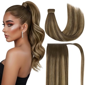 image:imageVe Sunny Real Ponytail Hair Extensions Balayage Brown Human Hair Ponytail Balayage Dark Brown Ombre Caramel Blonde for Women 80g Wrap Around Ponytail Human Hair Brown Balayage 16Inch 28219 Ounce