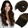 image:imageSunny Hair Beaded Weft Hair Extensions Human Hair Ombre Micro Bead Weft Hair Extensions Dark Brown Mix Light Brown Balayage Human Hair Weft Extensions with Micro Beads Easy to Install 18inch 50g
