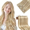 image:imageSunny Hair Clip in Hair Extensions Real Human Hair Blonde Highlights 150g
