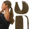 image:imageVe Sunny Hair Extensions Ponytail Real Human Hair 80g Wrap Around Clip in Ponytail Hair Extensions Straight Extensions Human Hair for Women Light Ash Brown 14 Inch