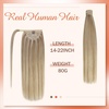 image:imageBundle 2Packs Human Hair Weft Extensions and Ponytail Hair Extensions Blonde Highlight 14inch 80G